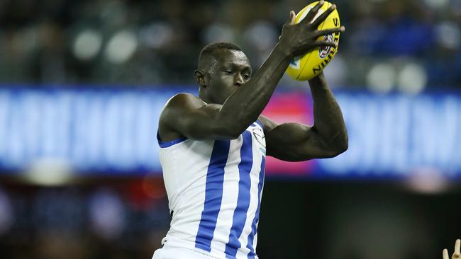 Majak Daw takes a towering mark against Collingwood. Picture: Michael Klein