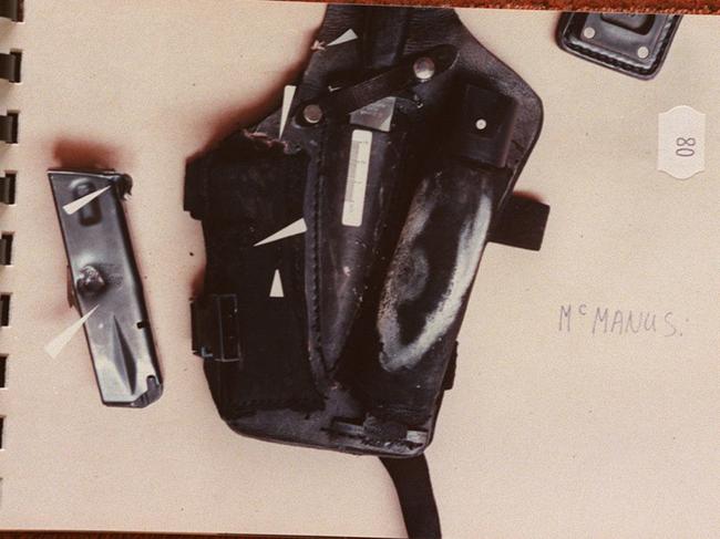 Derrick McManus’ gun belt from the day of the shooting.