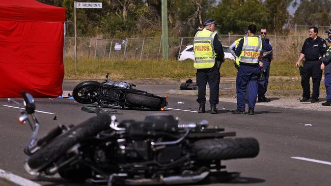 The scene of the crash involving 2 motorbikes and a car in Prospect. Picture: Sam Ruttyn