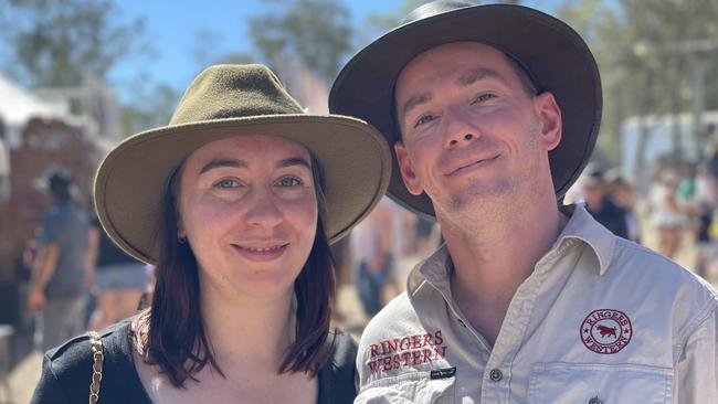 Jessica Lewis and Robert Beaver, from Perth, enjoy day one of the 2024 Gympie Muster, at the Amamoor State Forest on August 22, 2024.