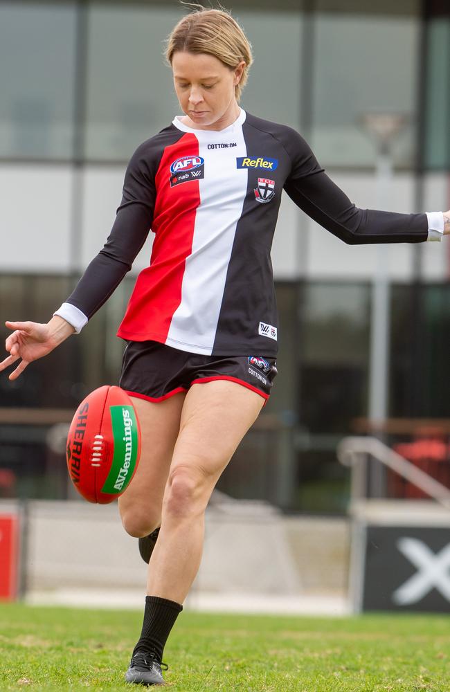 St.Kilda AFLW player.Kate McCarthy is the only footballer to play with a pacemaker. Picture Jay Town