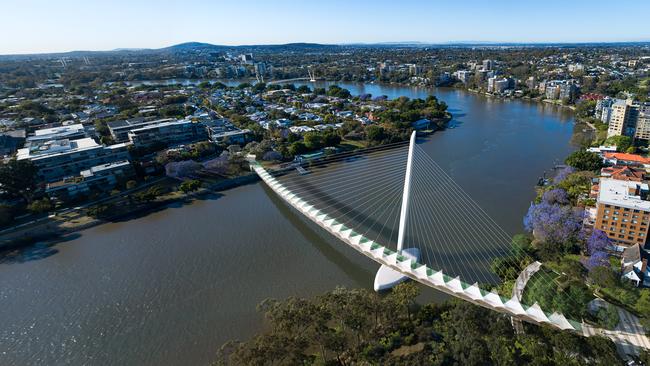 How the Toowong to West End bridge could look. The Toowong landing point at the ABC site (lower right) will become a park.