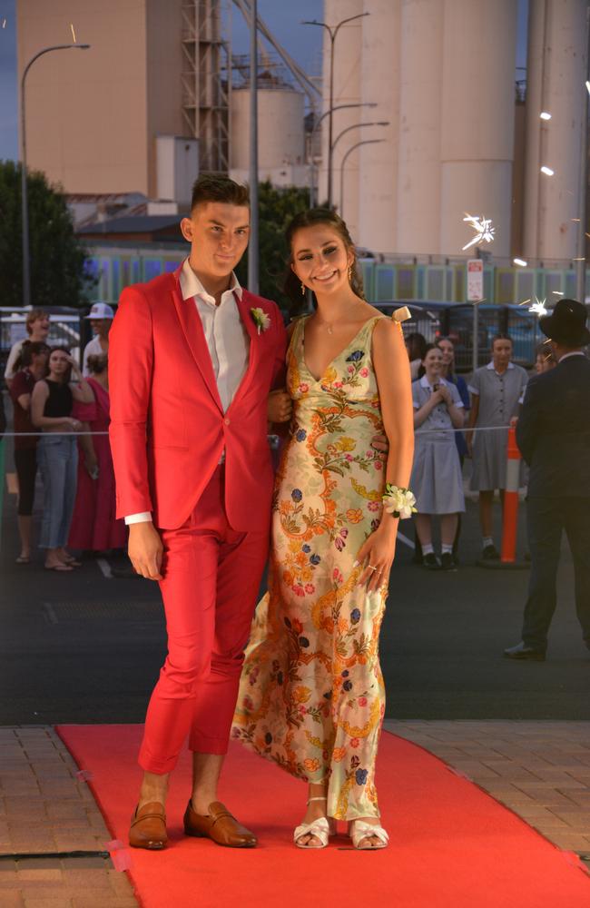 Toowoomba school formals. At the 2023 St Ursula's College formal is graduate Ilsa Crosdale with her partner Cooper Moller. Picture: Rhylea Millar