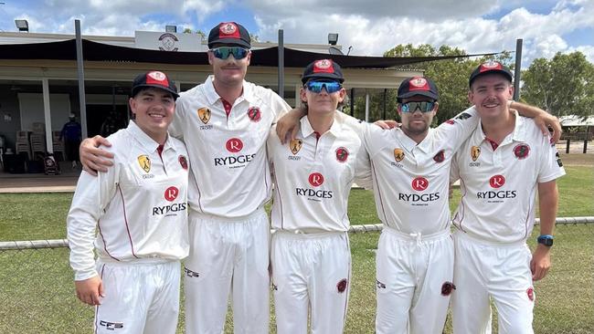 Tom Jackson, Josh Kann, Reiley Mark, Corey Hunter and Ash Nagel before the game against Palmerston in round 8. Picture: Southern Districts CC.