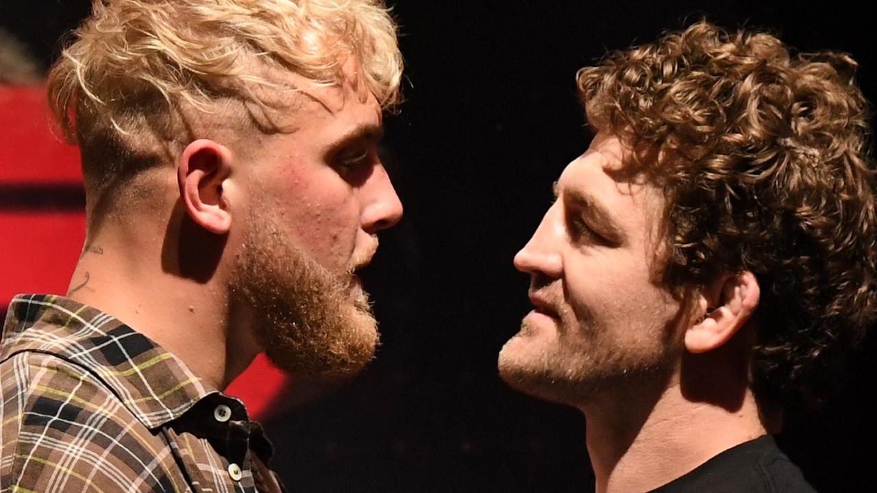 Jake Paul and Ben Askren face off during a news conference for Triller Fight Club's inaugural 2021 boxing event. Picture: Ethan Miller/Getty Images/AFP