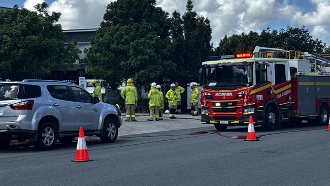 Firefighters on scene at chemical spill near Yatala. Picture: Supplied.