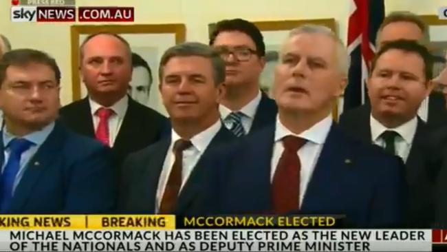 Mr Joyce reacts to the question over the party’s future leadership. Picture: Screengrab/Sky News