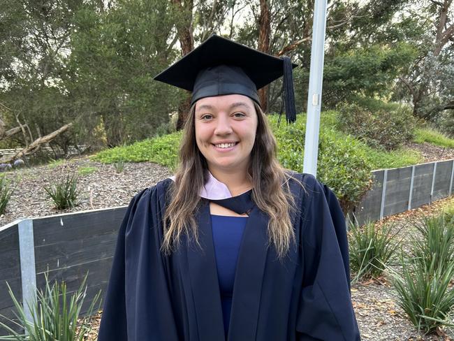 Maddison Filev graduates with a Bachelor of Criminology and Psychological Science from La Trobe University on May 14, 2024. Picture: Brittany Busch