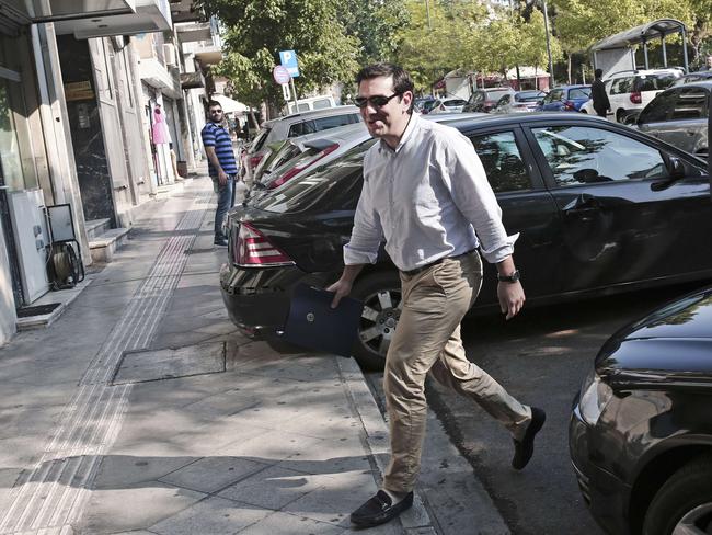 Ready for battle ... Greek Prime Minister Alexis Tsipras arrives for a political committee meeting of ruling party Syriza, at the party's headquarters in Athens on July 27, 2015. Picture: AFP/Angelos Tzortzinis