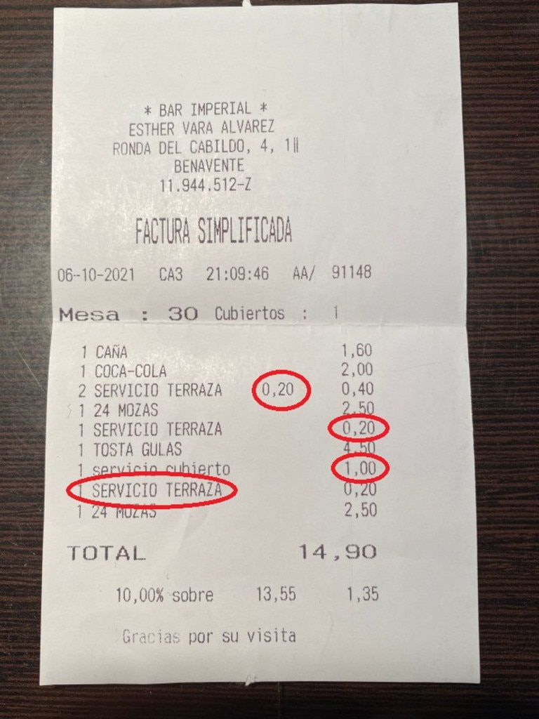 They were charged a fee every time the waiter brought drinks to the table.