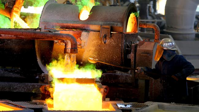 The smelter in action at Olympic Dam mine site. Picture: Kelly Barnes/The Australian