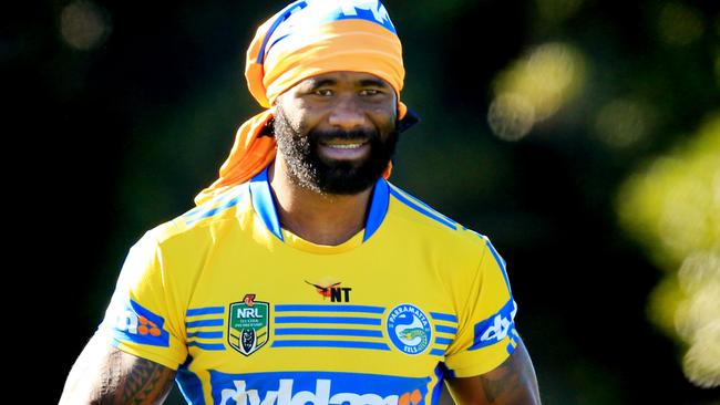 Semi Radradra during Parramatta Eels training at the Old Saleyards Reserve, North Parramatta, ahead of their game against Souths. pic Mark Evans