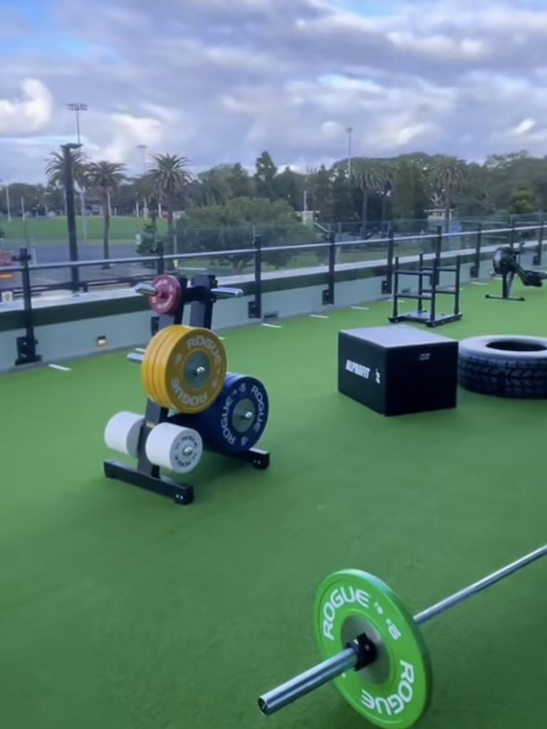 The outdoor weightlifting area. Picture: TikTok/@cass.xx.b