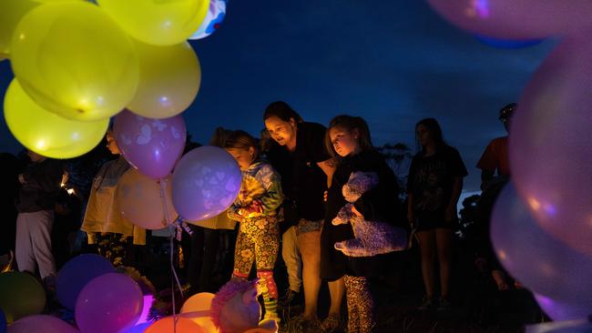 A vigil for Isaac, Saige and Ashlynn in Geelong after they died in fire. Picture: Jason Edwards