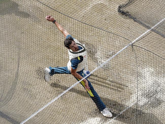 Mitchell Starc bowls during a nets Session at Old Trafford. Picture: Ryan Pierse/Getty Images