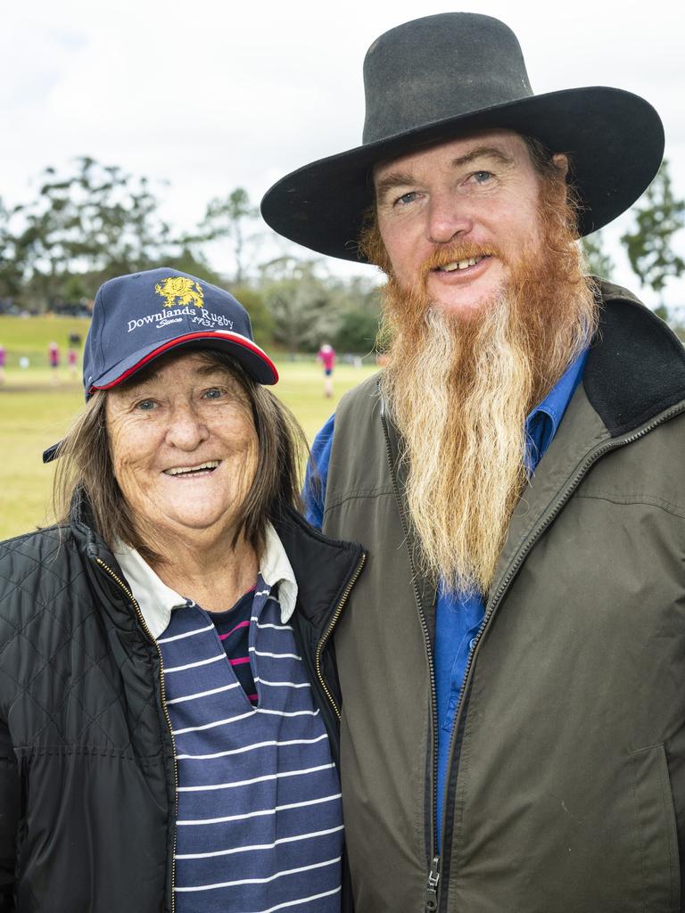 Mary Gielis with her son Paul Gielis on O'Callaghan Cup Grammar Downlands Day at Downlands College, Saturday, August 6, 2022. Picture: Kevin Farmer