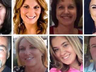 Las Vegas shooting victims. Pictured from top left: Lisa Romero, Rhonda LeRocque, Susan Smith, Jenny Parks, (bottom,left) John Phippen, Dana Gardner, Bailey Schweitzer, Adrian Murfitt. Picture: Supplied