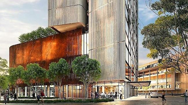 An artist’s impression of Parramatta Leagues Club’s proposed $140m hotel next to Bankwest Stadium. Picture: Hassell