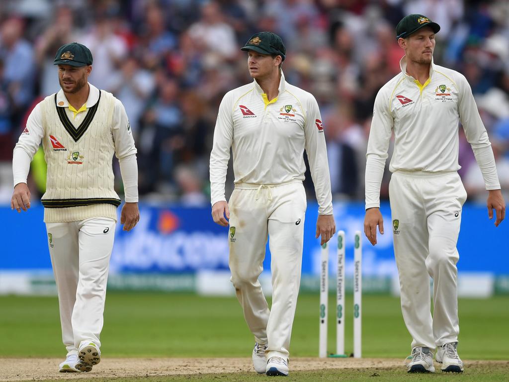 David Warner, Steven Smith and Cameron Bancroft’s international careers have gone in different directions since Sandpapergate. Picture: Gareth Copley/Getty Images