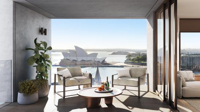 Apartment interior with Opera House view.