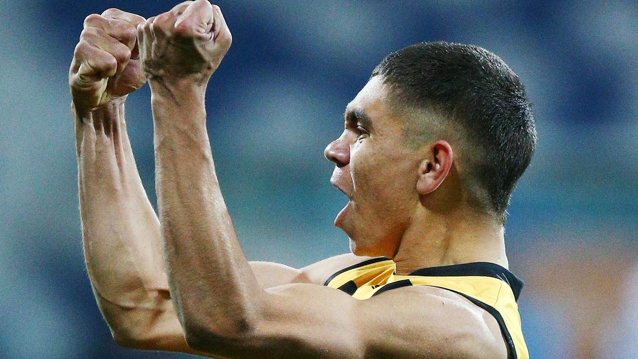 Jarrod Cameron has his ‘pipes’ ready for another goal celebration. Photo: Michael Dodge/Getty Images