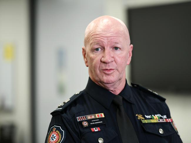 Superintendent QFES Kevin Anderson, talks to the media at The Local Disaster Coordination Centre. Picture: Shae Beplate.