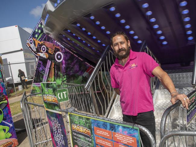 Troy Smedley manning the Alien Invasion ride at the 2024 Swan Hill Show Picture: Noel Fisher