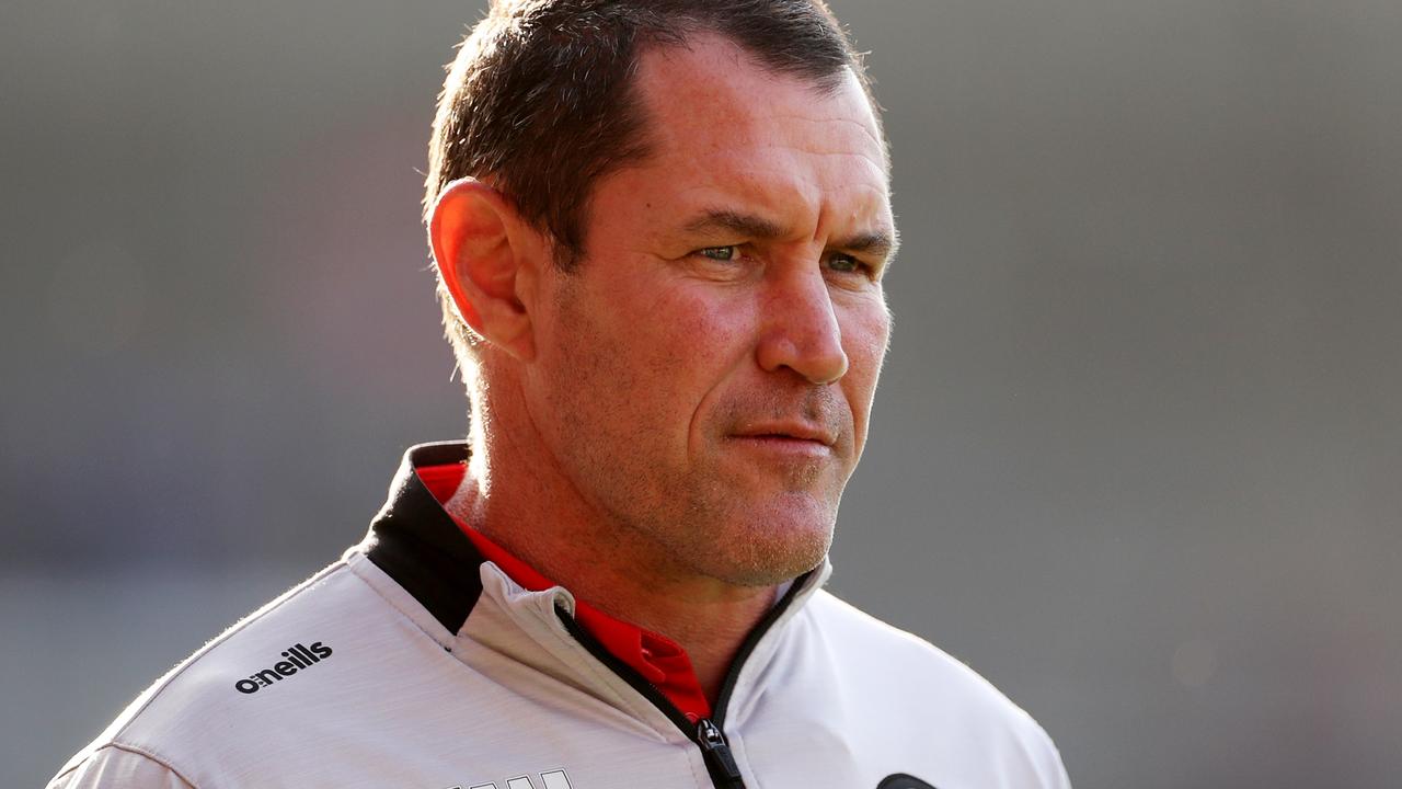 ST HELENS, ENGLAND - MAY 13: Kristian Woolf, Head Coach of St Helens looks on prior to the Betfred Super League Round 12 match between St Helens and Hull FC at Totally Wicked Stadium on May 13, 2022 in St Helens, England. (Photo by Lewis Storey/Getty Images)