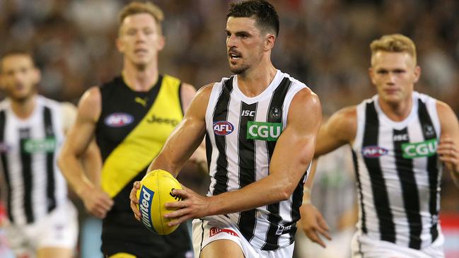 AFL Round 2. 28/03/2019. Richmond v Collingwood at the MCG.   Collingwood Scott Pendlebury  1st quarter     . Pic: Michael Klein.