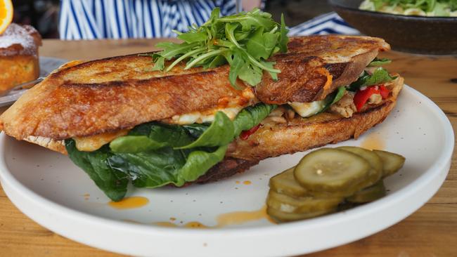 Pigeon Hole's delicious toasted sandwich features pulled chicken, vibrant roasted red capsicum, fresh greens and mustard spiked with a hint of honey. Picture SUPPLIED