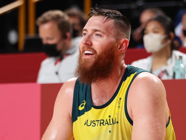 Boomers big man Aron Baynes is on the mend after suffering serious neck and arm injuries during the Tokyo Olympics. Photo: Gregory Shamus/Getty Images.