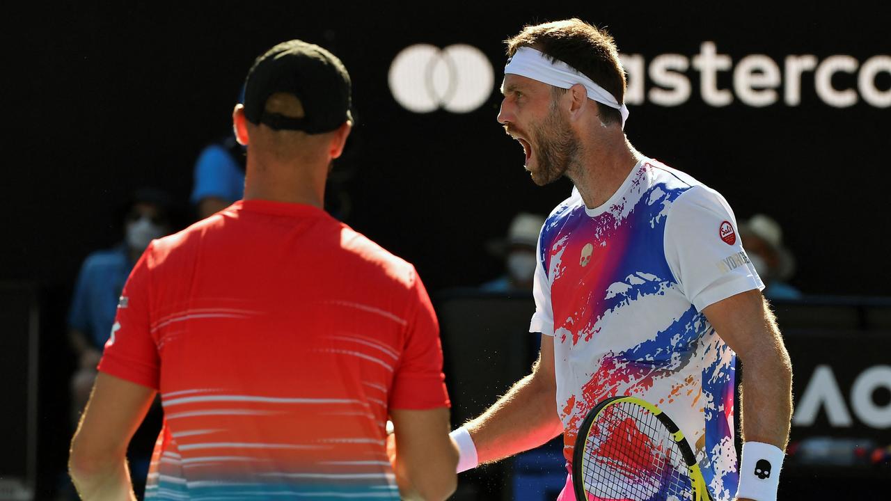 Michael Venus (right) was pretty pumped up against the Special Ks. (Photo by Paul Crock / AFP)