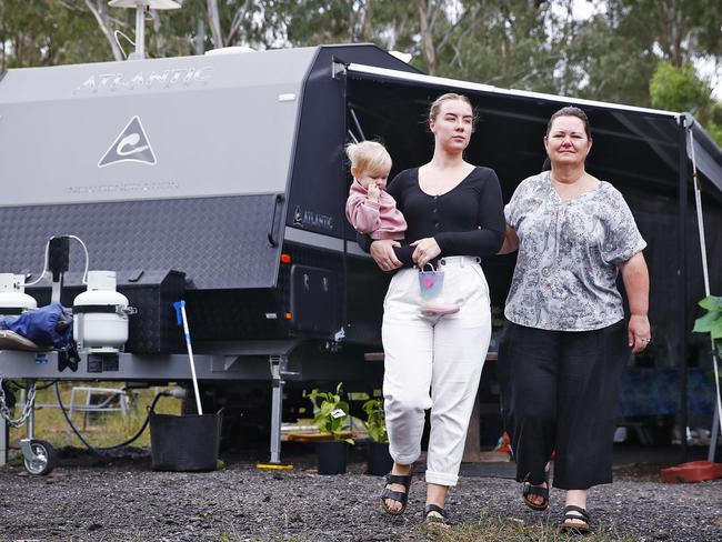 Lisa Osborn (right) with her daughter-in-law Rhiannon Sayers and granddaughter Scout on their Silverdale property. Picture: Sam Ruttyn