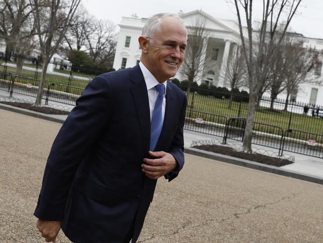 Australian Prime Minister Malcolm Turnbull after speaking with journalists outside the White House, in Washington, DC. Picture: AAP Image/Yuri Gripas