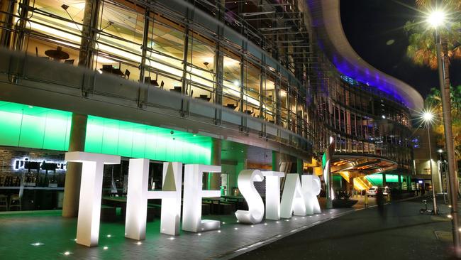 The Star casino, operated by Echo Entertainment Group Ltd., stands illuminated at night in Sydney, Australia, on Monday, Aug. 10, 2015. Echo Entertainment is scheduled to report full-year results on Aug. 12. Photographer: Brendon Thorne/Bloomberg