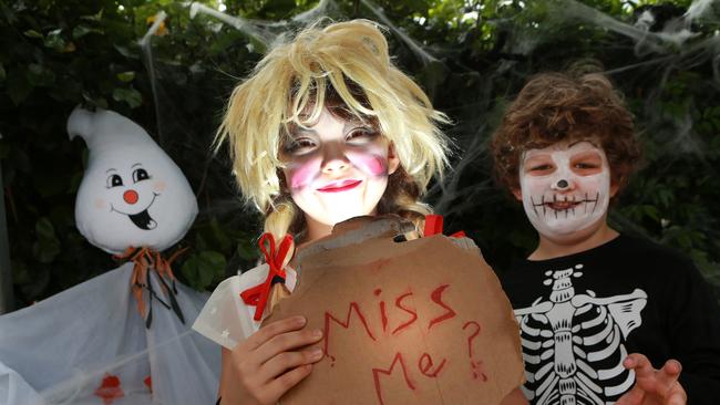 Children from Earnshaw State College Annabelle Dawe and Kyan Michalski. The school is holding a Halloween Festival. Picture: AAP/Sarah Marshall.