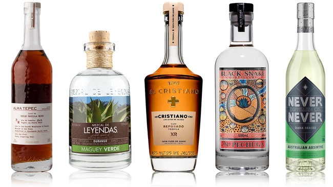 Alma Tepec Licor de Chile Pasilla Mixe, Mezcal de Leyendas Durango Scabra, El Cristiano Reposado XR, Black Snake Pechuga and Never Never Distilling Co’s Australian absinthe.