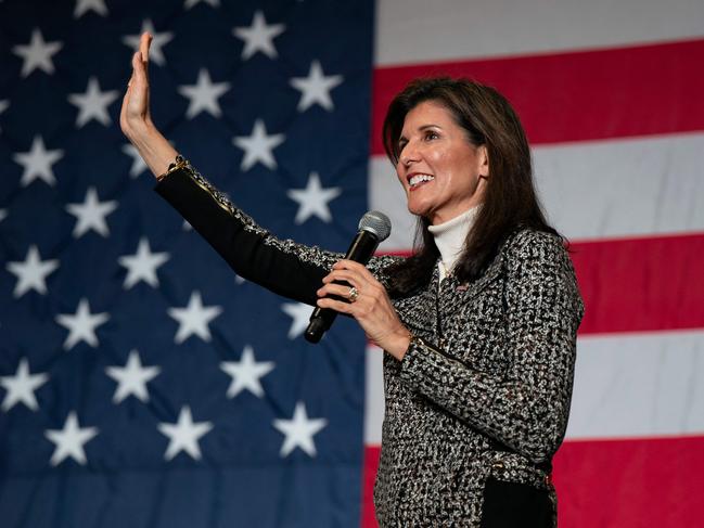 CONWAY, SOUTH CAROLINA - JANUARY 28: Republican presidential hopeful and former UN Ambassador Nikki Haley speaks at a rally on January 28, 2024 in Conway, South Carolina. After her defeat to Trump in New Hampshire, Haley pledged to continue on to her home state of South Carolina, insisting she still has a path to the nomination.   Allison Joyce/Getty Images/AFP (Photo by Allison Joyce / GETTY IMAGES NORTH AMERICA / Getty Images via AFP)