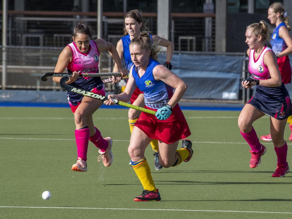 Talicia Canty, Brisbane. Toowoomba 1 vs Brisbane. Hockey Queensland Championship at Clyde Park, Toowoomba. Saturday, May 1, 2021. Picture: Nev Madsen.