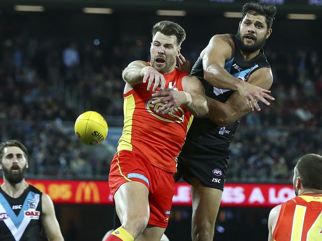 AFL - Port Adelaide v Gold Coast Suns - Round 23 - Adelaide Oval. Keegan Brooksby and Paddy Ryder. Picture Sarah Reed