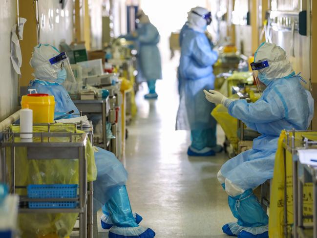 Medical staff at the Red Cross hospital in Wuhan, China, the epicentre of the COVID-19 coronavirus outbreak. Picture: STR/AFP