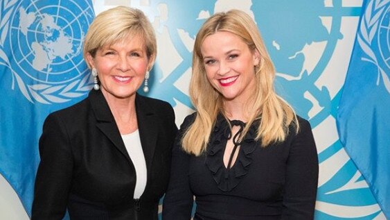 Julie Bishop catching up with Reese Witherspoon at United Nations. Picture: Instagram.