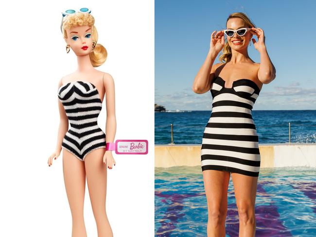 Margot Robbie as Black-and-White Bathing Suit Barbie.