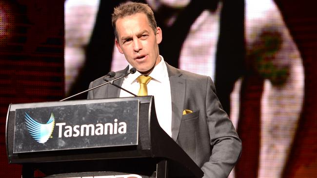 Hawthorn coach Alastair Clarkson speaks at Hawthorn’s best-and-fairest night. Picture: Eugene Hyland