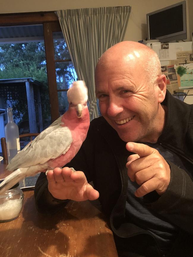 Tasmanian author Richard Flanagan with his trusty writing companion, Herb the galah.