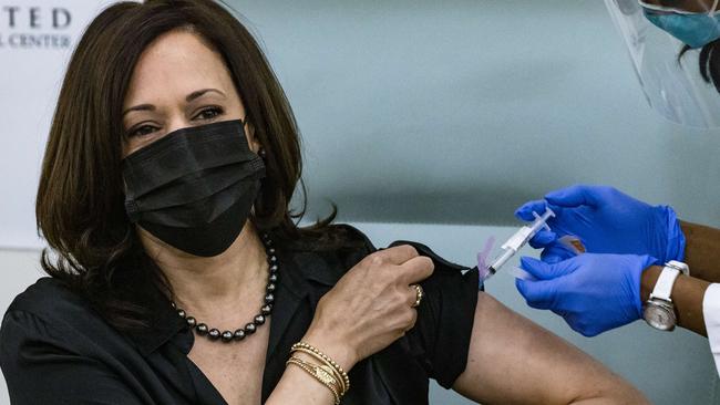 US Vice-President-elect Kamala Harris receives the Moderna Covid-19 vaccine in December 2020. Picture: AFP