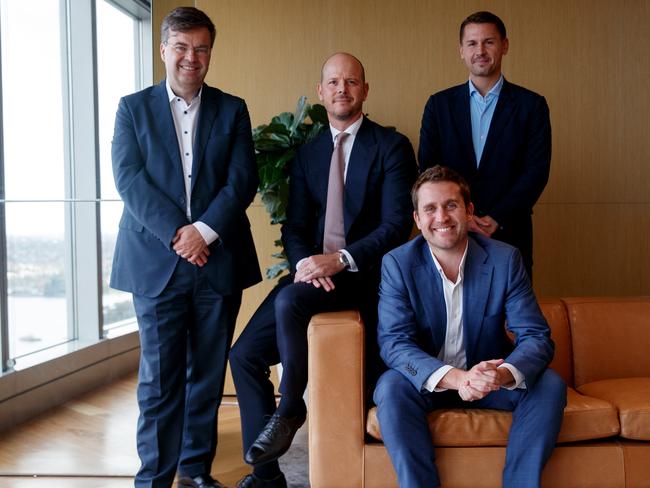 SYDNEY, AUSTRALIA - NewsWire Photos MAY 9, 2024: (L to R) CEO Samuel Scherling, Sam Edwards, Jan Muhlemann and Martin Randall at the LGT Crestone offices on Thursday. Picture: NCA NewsWire / Nikki Short