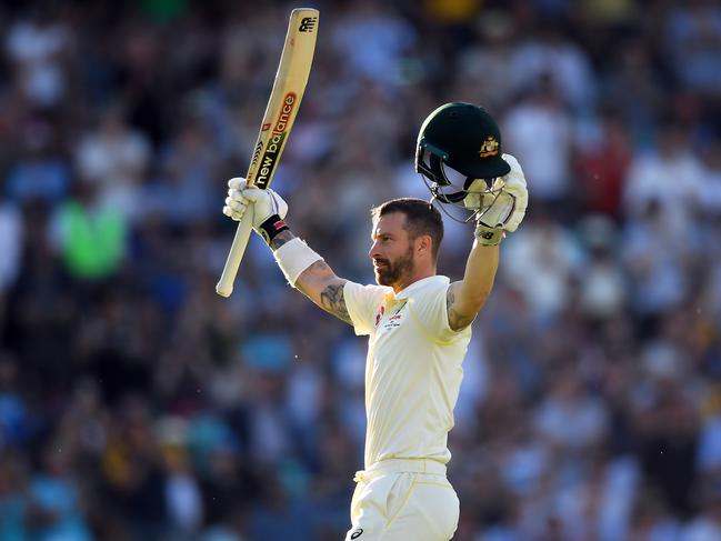 Matthew Wade celebrates reaching his century in the fifth Ashes Test. Picture: GETTY