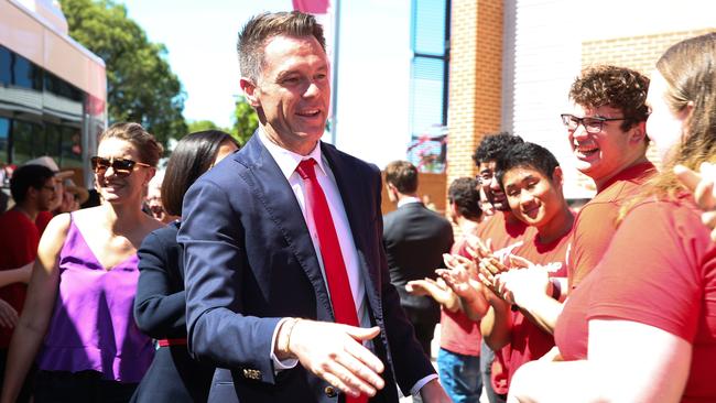 NSW Opposition Leader Chris Minns enters the last week on the hustings at Paramatta on Sunday. Picture: Gaye Gerard