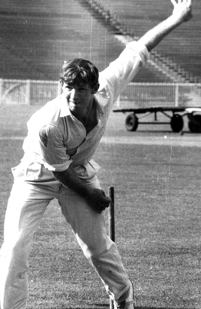 Peter Bedford bowling in the nets at the MCG in 1969.